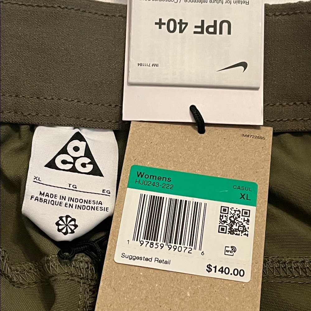 Nike ACG Hiking Pants Women's XL UV Protection Repel Belt zip pockets green $140 - Picture 4 of 10